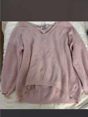 Light Pink V-Neck Knit Sweater - Women's Cozy Layering Pullover